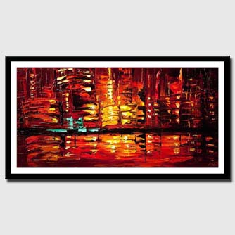 canvas print of Red Abstract City Painting Modern Palette Knife