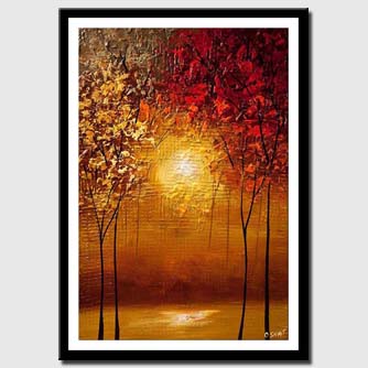 canvas print of contemporary abstract blooming trees painting