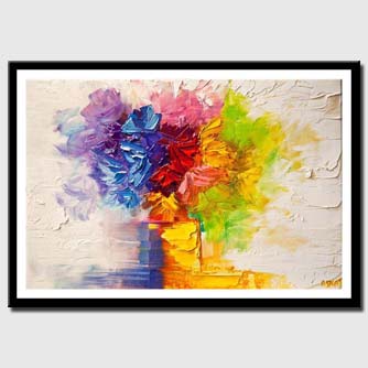 canvas print of colorful flowers in vase modern palette knife