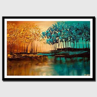canvas print of modern landscape textured blooming trees painting