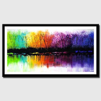 canvas print of colorful reflection seasons abstract  blooming trees