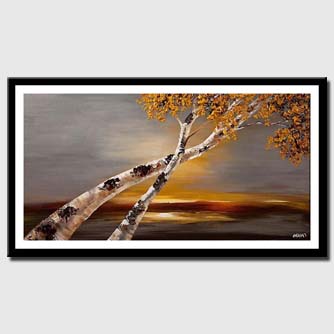 canvas print of Birch tree abstract landscape textured painting