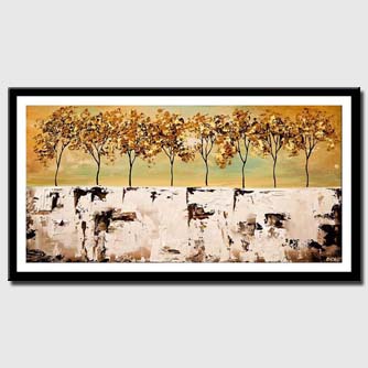 canvas print of abstract landscape blooming trees palette knife