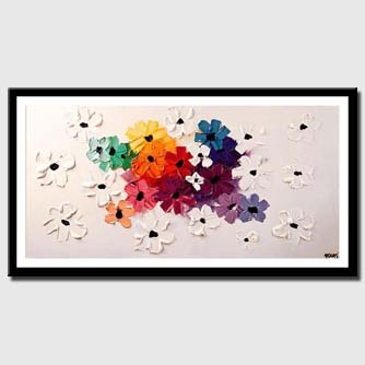 canvas print of colorful floral abstract on white palette knife