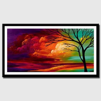 canvas print of abstract landscape colorful sunset painting