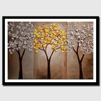 canvas print of gold silver tree painting textured