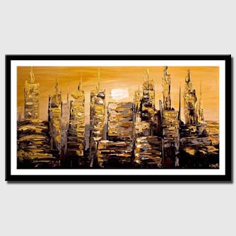 canvas print of gold abstract city painting modern palette knife