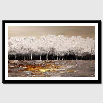 canvas print of white blooming trees painting modern palette knife