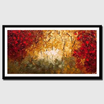 canvas print of textured abstract landscape blooming tree painting