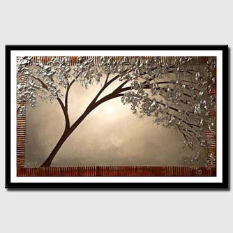 canvas print of blooming silver tree painting textured painting