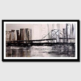 canvas print of modern city bridge white gray silver city painting palette knife