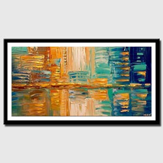 canvas print of Promenade abstract city shorline painting palette knife