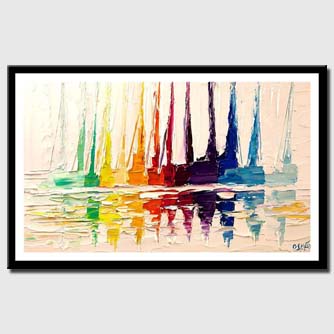 canvas print of white modern sail boats abstract heavy impasto palette knife