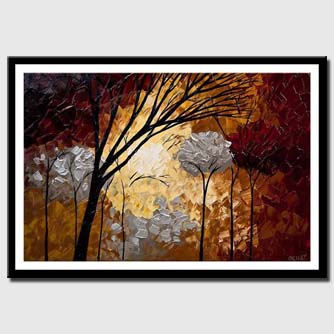 canvas print of red silver trees painting forest landscape texture