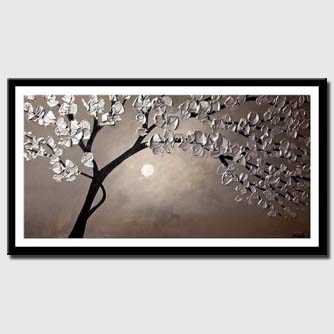 canvas print of silver blooming tree landscape painting heavy impasto