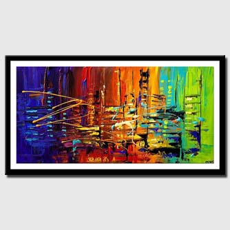 canvas print of textured city painting colorful abstract painting heavy impasto