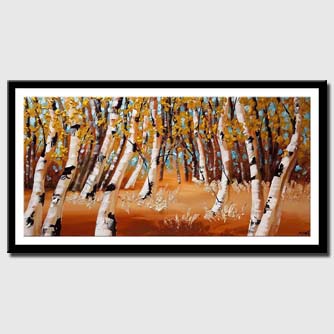canvas print of birch trees blooming trees landscape painting heavy impasto