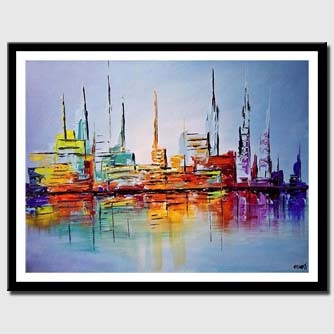 canvas print of city lights painting modern abstract art palette knife