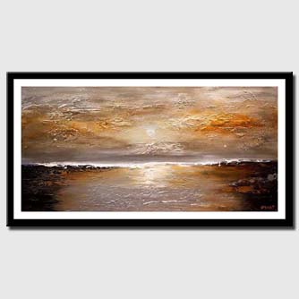 canvas print of textured abstract silver copper sunset painting