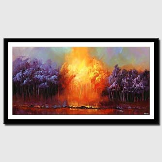 canvas print of abstract forest in purple and yellow