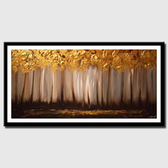 canvas print of Gold Gray trees painting forest landscape textured