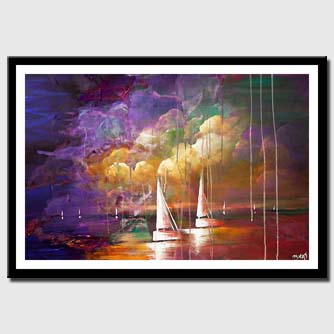 canvas print of colorful contemporary abstract sail boats painting