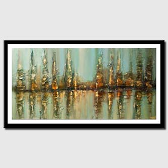 canvas print of blue abstract city textured modern palette knife