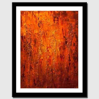 canvas print of large contemporary orange abstract painting heavy texture modern palette knife