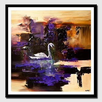 canvas print of swan painting heavy texture modern palette knife abstract
