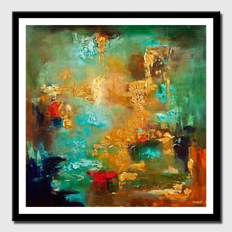 canvas print of large turquoise gold abstract painting heavy texture modern palette knife