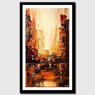 canvas print of city painting orange brown city abstract textured painting