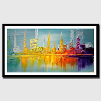 canvas print of city shore line abstract painting modern palette knife