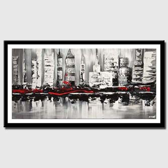 canvas print of abstract city painting textured white black red abstract painting