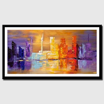 canvas print of downtown city abstract painting modern palette knife