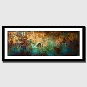 canvas print of blue rust contemporary abstract painting textured