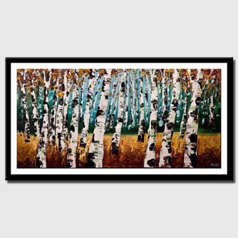 canvas print of silver birch trees painting modern palette knife