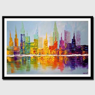 canvas print of colorful city art modern palette knife abstract city