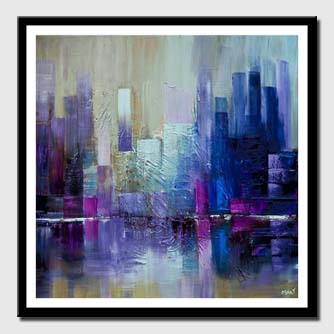 canvas print of purple blue city abstract painting