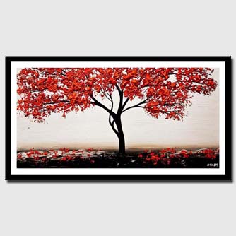 canvas print of red white red blossom tree painting modern palette knife