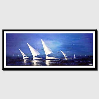 canvas print of white sailboats blue sea abstract painting