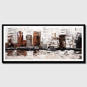 canvas print of the white house city painting heavy texture white black bronze silver