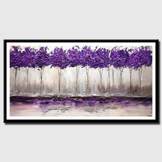 canvas print of purple trees painting textured silver modern palette knife home decor