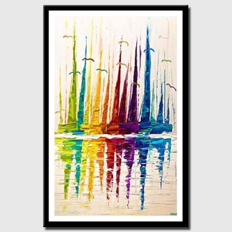 canvas print of abstract sail boats painting colorful modern palette knife textured painting