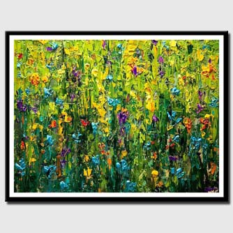 canvas print of modern textured  blooming flowers clorful painting