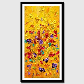 canvas print of colorful floral painting modern palette knife heavy texture wall decor