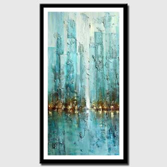 canvas print of contemporary city painting modern palette knife blue abstract city