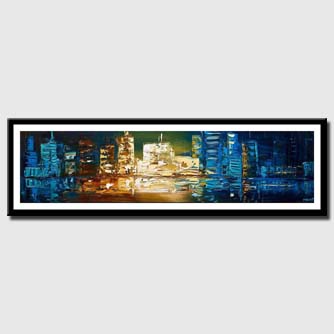 canvas print of modern palette knife blue city abstract painting