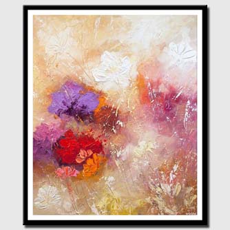 canvas print of modern floral painting textured palette knife abstract art