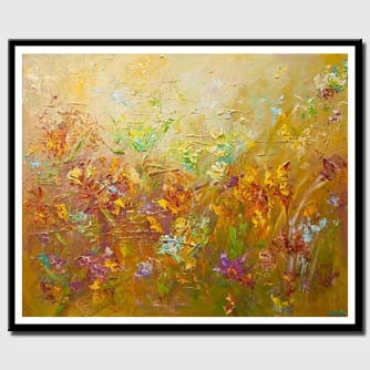 canvas print of modern abstract flowers painting contemporary colorful palette knife painting