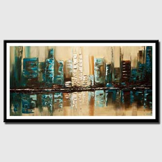 canvas print of modern textured teal abstract city painting